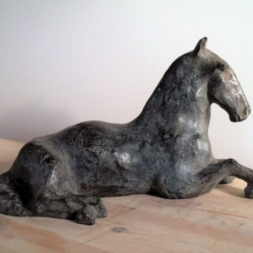 MvdKooi-PAARD MET PENSIOEN brons 16cm h- 30 cm lang.