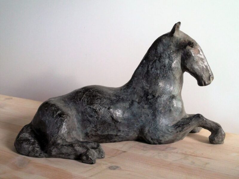 MvdKooi-PAARD MET PENSIOEN brons 16cm h- 30 cm lang.